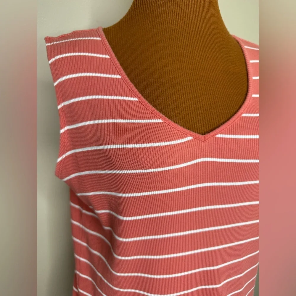Spa by Chico's Terracotta and White Striped Tank Top Ribbed Knit Size Large - Picture 3 of 7